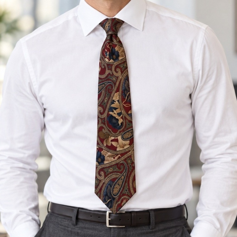 Bert Pulitzer OS Necktie Ancient Madder Silk Paisley Floral Red Navy Classic